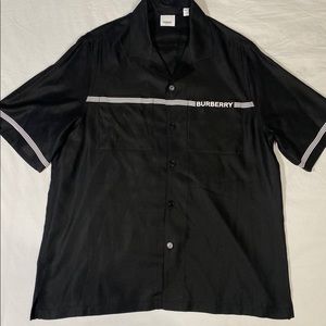 $700 Authentic Burberry Bowling Logo Stripe Short Sleeve Shirt Large  viscose